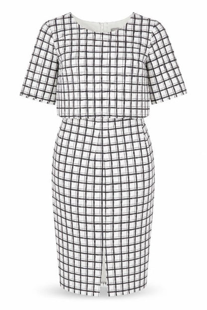 ASOS Womens White Check Polyester Shift Size 12 Round Neck Zip