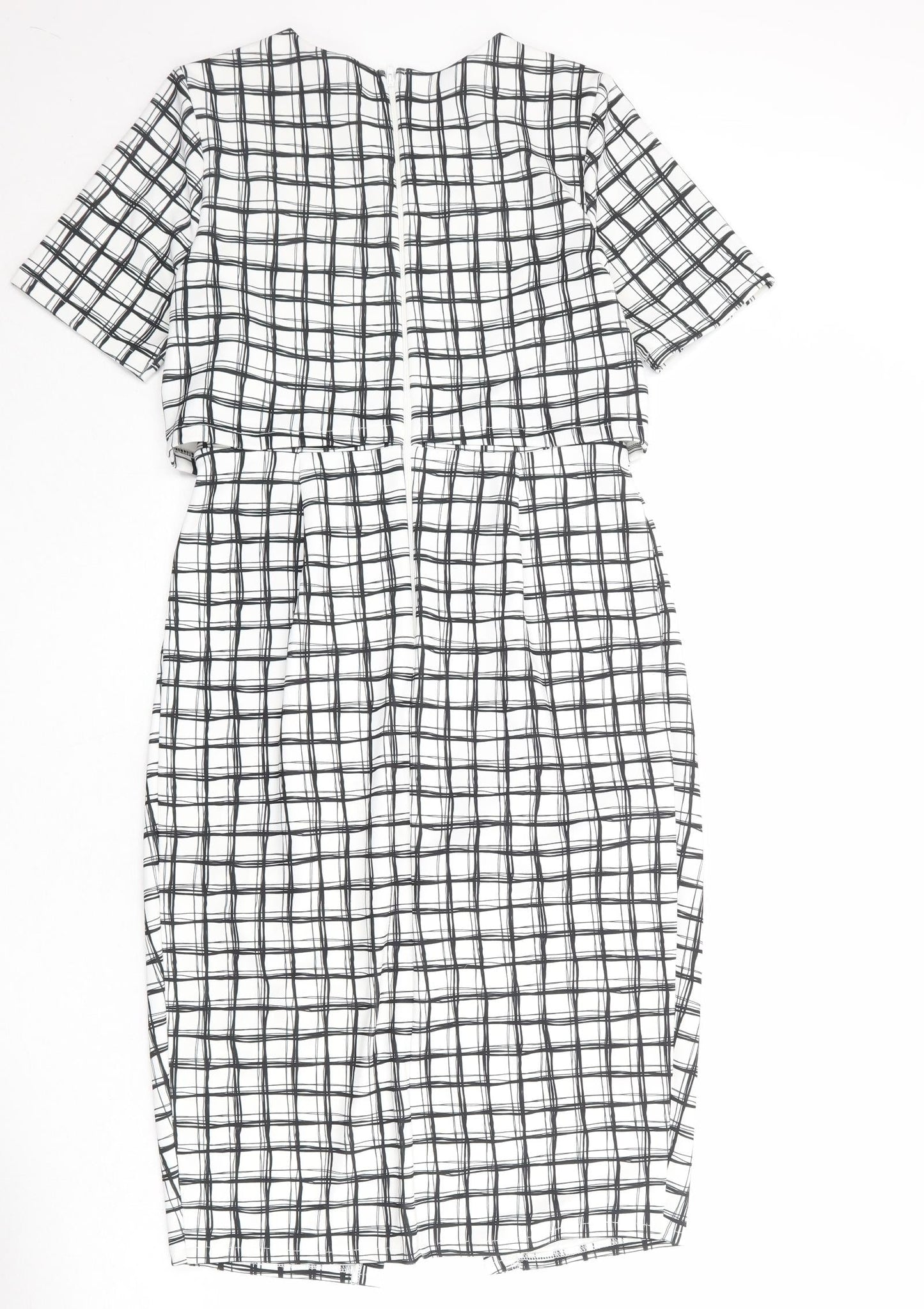 ASOS Womens White Check Polyester Shift Size 12 Round Neck Zip