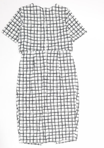 ASOS Womens White Check Polyester Shift Size 12 Round Neck Zip