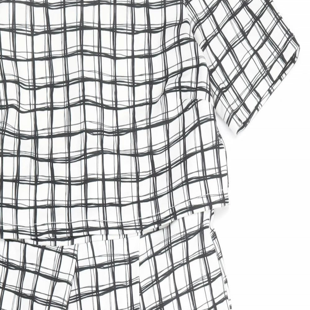 ASOS Womens White Check Polyester Shift Size 12 Round Neck Zip