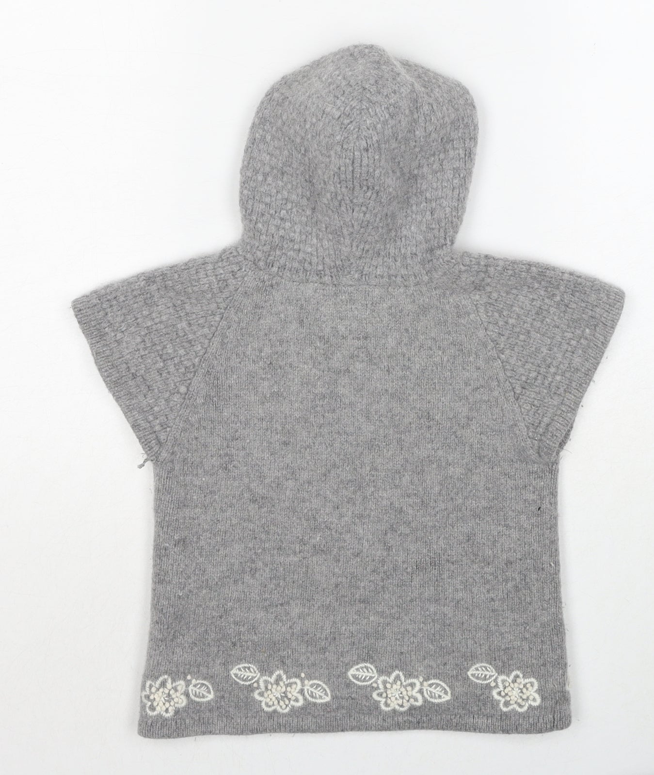 Monsoon Girls Grey Round Neck Wool Pullover Jumper Size L Pullover - Floral Detail