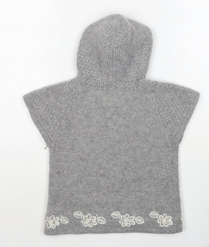 Monsoon Girls Grey Round Neck Wool Pullover Jumper Size L Pullover - Floral Detail