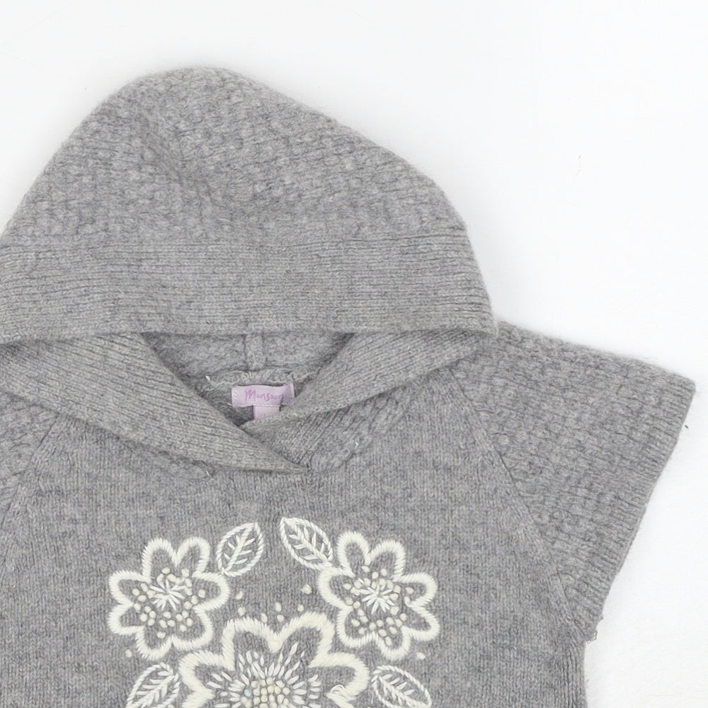 Monsoon Girls Grey Round Neck Wool Pullover Jumper Size L Pullover - Floral Detail