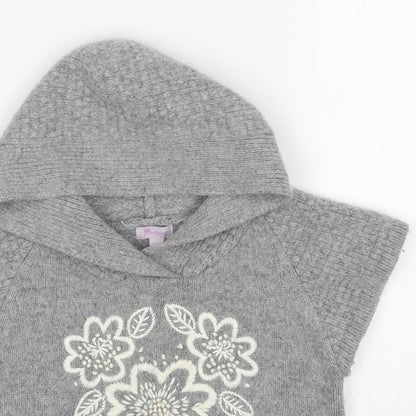 Monsoon Girls Grey Round Neck Wool Pullover Jumper Size L Pullover - Floral Detail