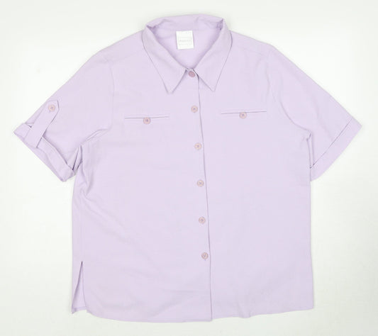 Classics Womens Purple Polyester Basic Button-Up Size 16 Collared