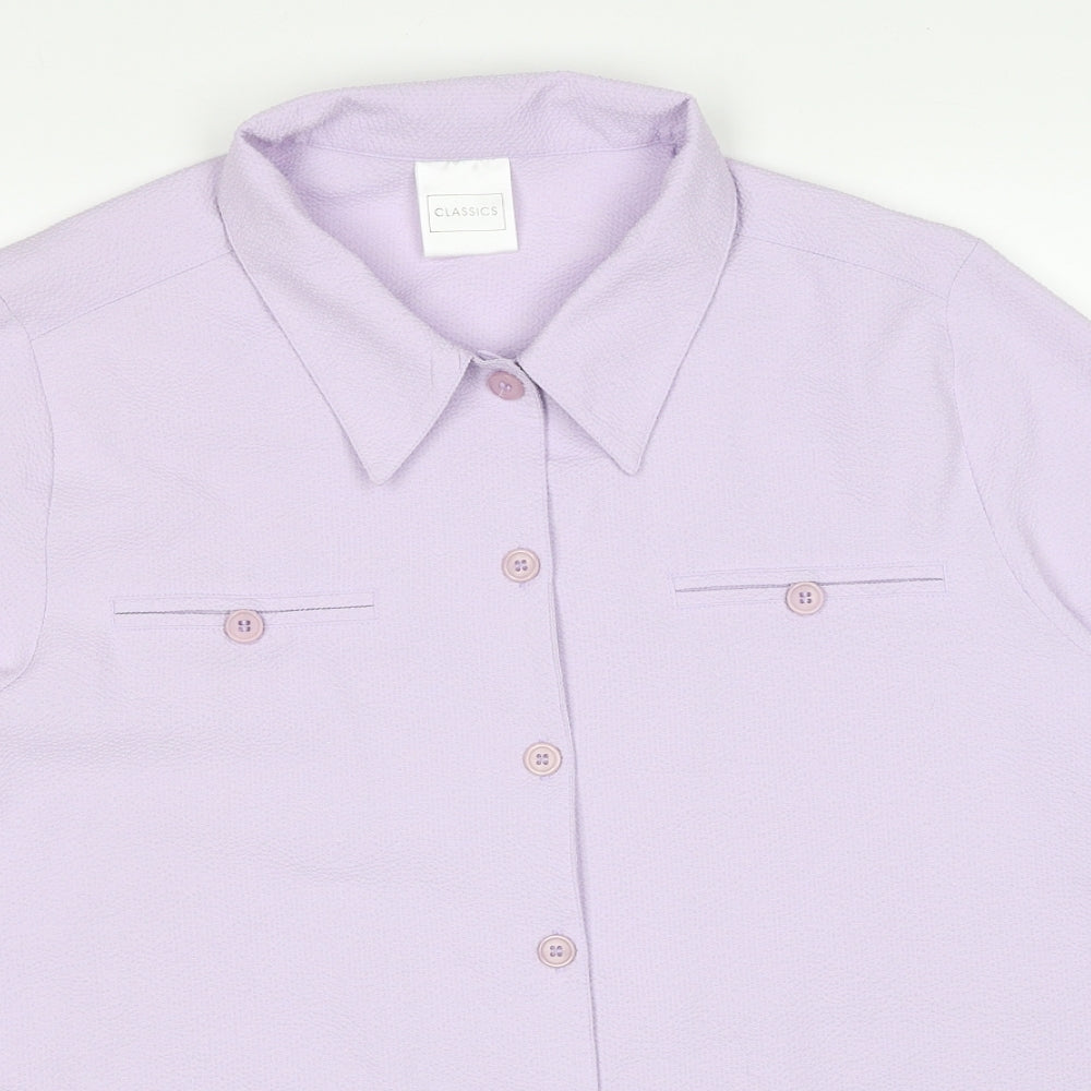 Classics Womens Purple Polyester Basic Button-Up Size 16 Collared