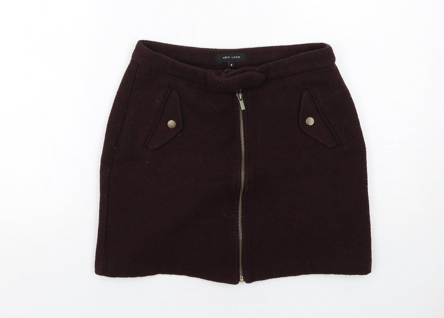 New Look Womens Purple Polyester A-Line Skirt Size 8 Zip