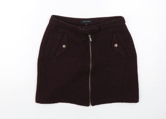 New Look Womens Purple Polyester A-Line Skirt Size 8 Zip