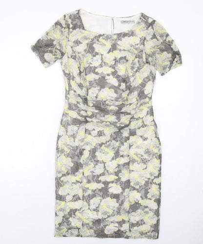 Marks and Spencer Womens Grey Geometric Polyester Shift Size 12 Round Neck Button