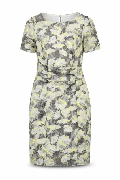 Marks and Spencer Womens Grey Geometric Polyester Shift Size 12 Round Neck Button