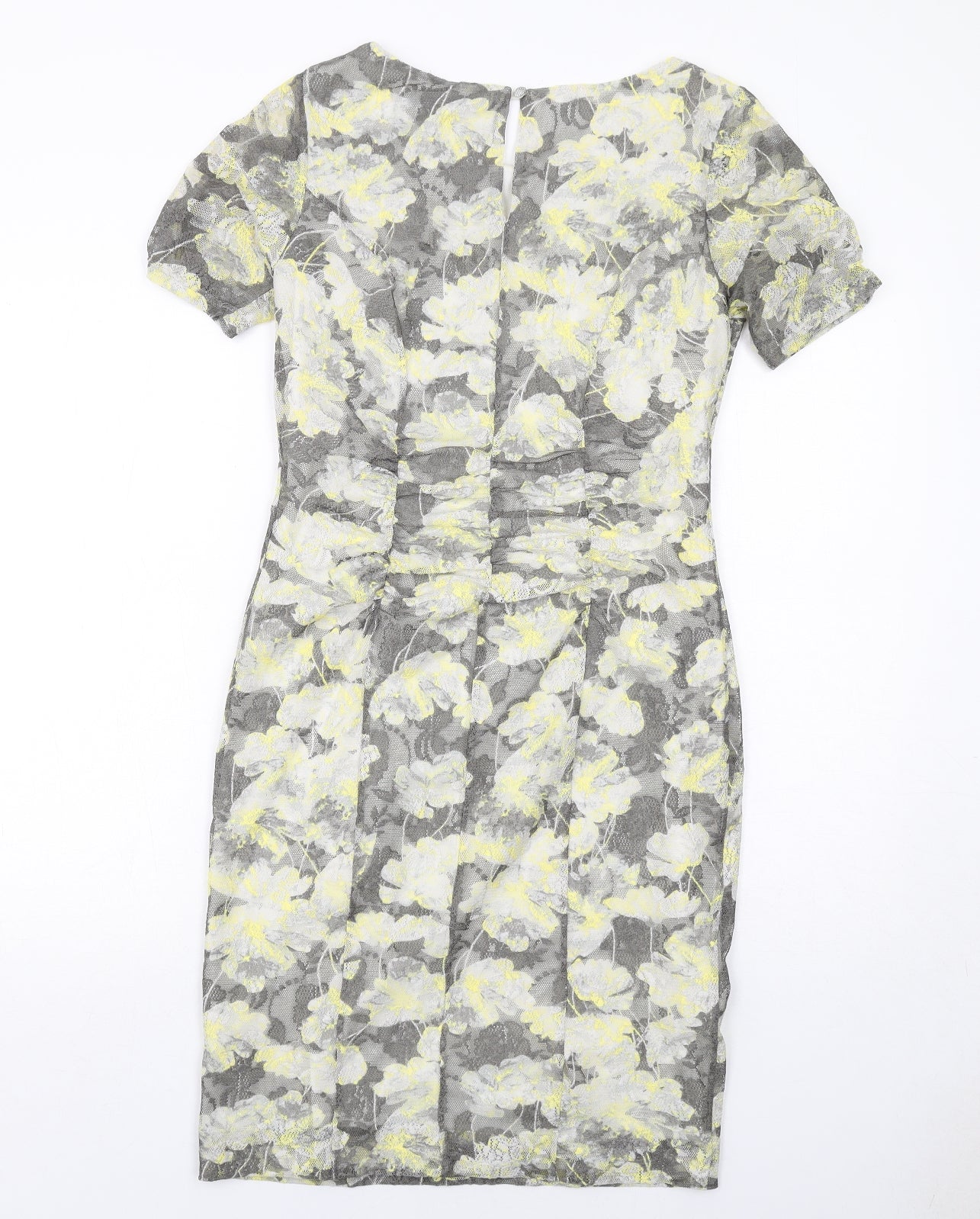 Marks and Spencer Womens Grey Geometric Polyester Shift Size 12 Round Neck Button