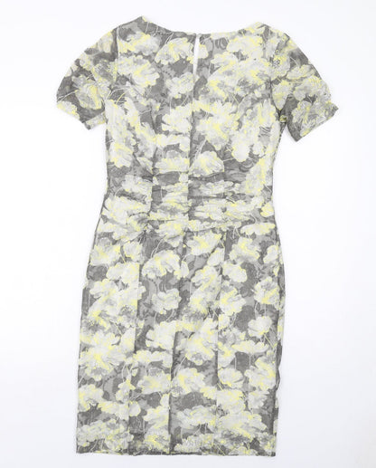 Marks and Spencer Womens Grey Geometric Polyester Shift Size 12 Round Neck Button