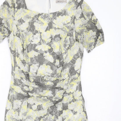 Marks and Spencer Womens Grey Geometric Polyester Shift Size 12 Round Neck Button