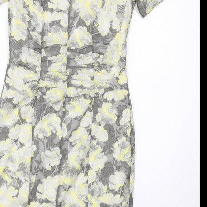 Marks and Spencer Womens Grey Geometric Polyester Shift Size 12 Round Neck Button