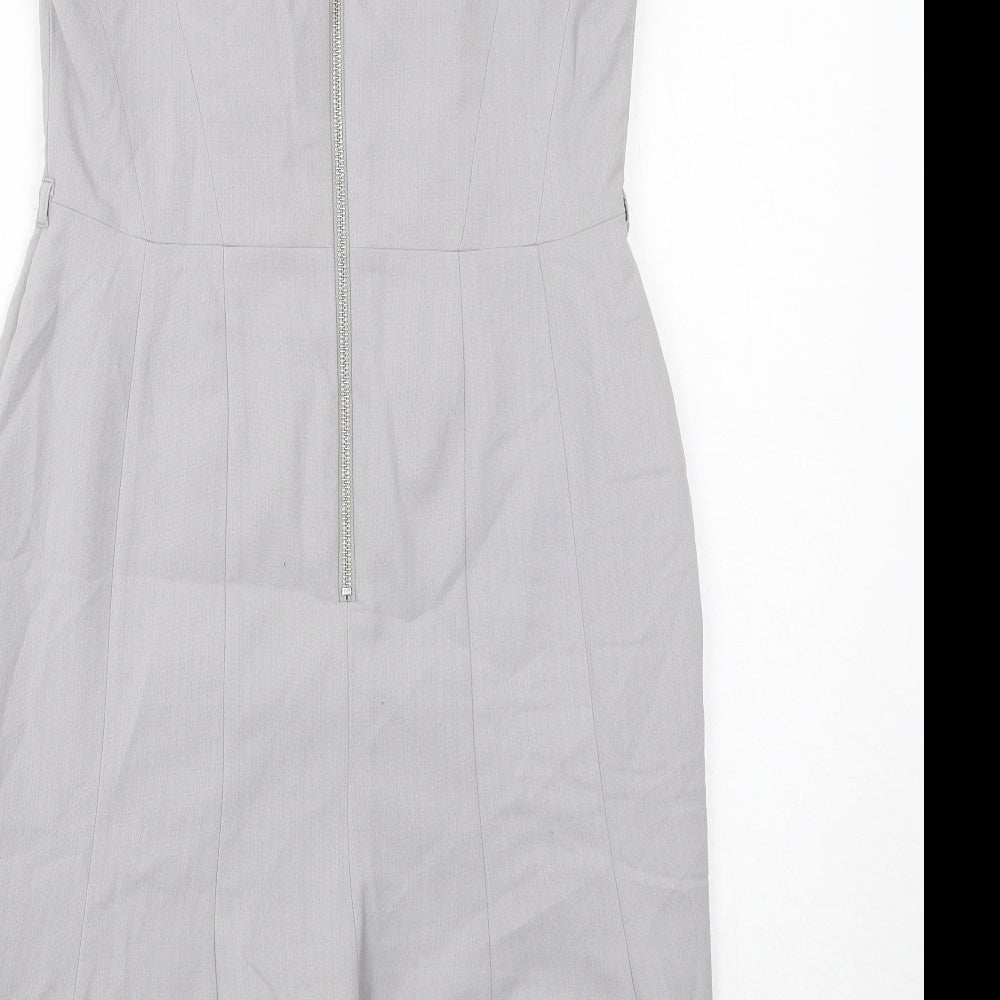 NEXT Womens Grey Polyester Shift Size 12 Round Neck Zip