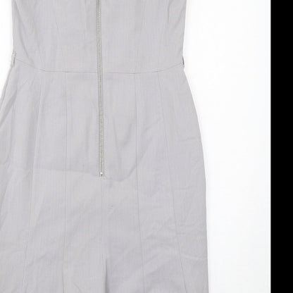 NEXT Womens Grey Polyester Shift Size 12 Round Neck Zip