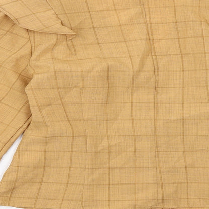 Boohoo Womens Beige Check Polyester Basic Button-Up Size 6 V-Neck