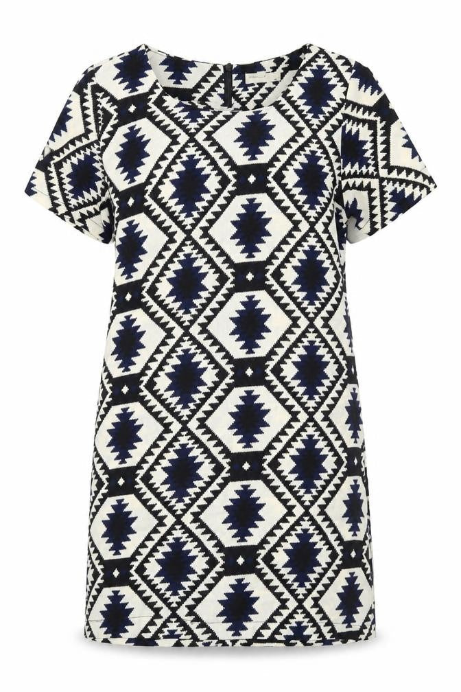 Vera & Lucy Womens White Geometric Polyester Shift Size M Boat Neck Zip