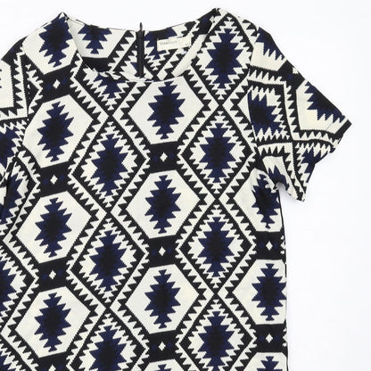 Vera & Lucy Womens White Geometric Polyester Shift Size M Boat Neck Zip