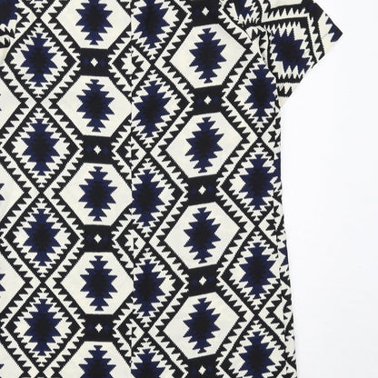 Vera & Lucy Womens White Geometric Polyester Shift Size M Boat Neck Zip