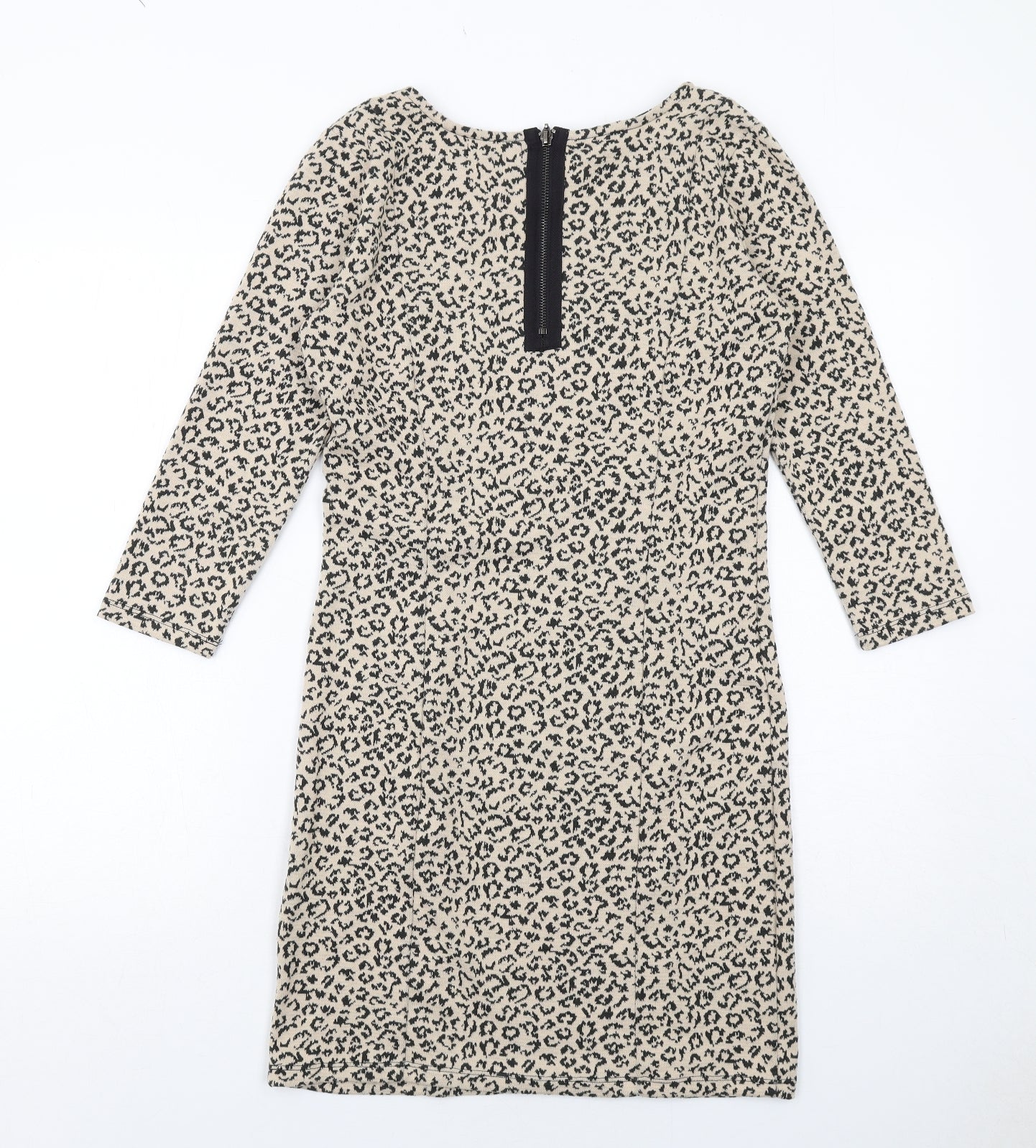 Soaked in Luxury Womens Beige Animal Print Polyester Sheath Size S Boat Neck Zip - Leopard Print