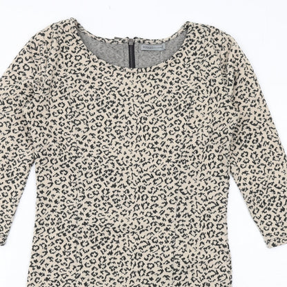 Soaked in Luxury Womens Beige Animal Print Polyester Sheath Size S Boat Neck Zip - Leopard Print