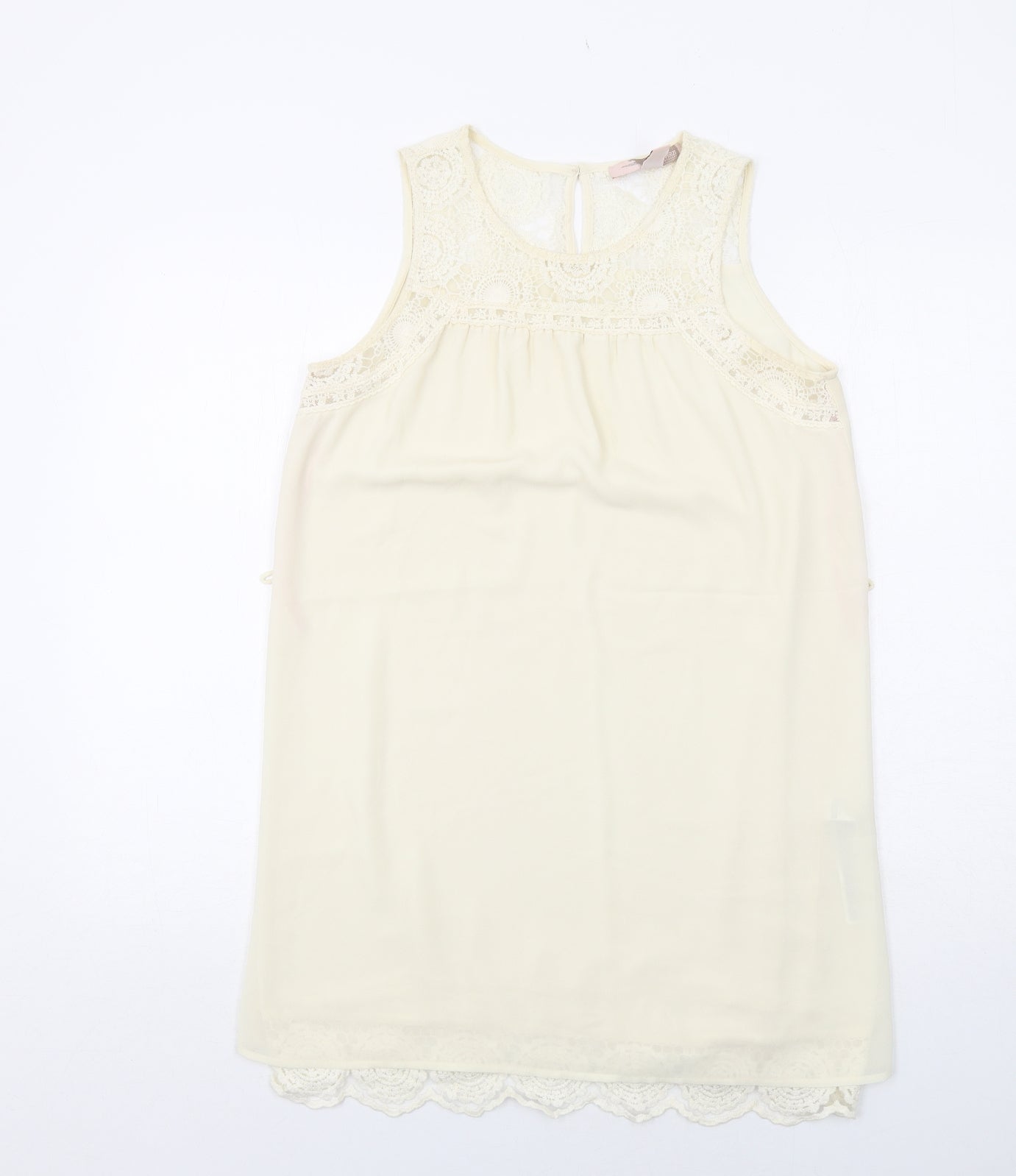 FOREVER 21 Womens Ivory Polyester Shift Size S Boat Neck Button - Crocheted Lace Detail