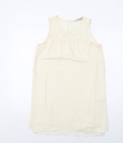 FOREVER 21 Womens Ivory Polyester Shift Size S Boat Neck Button - Crocheted Lace Detail