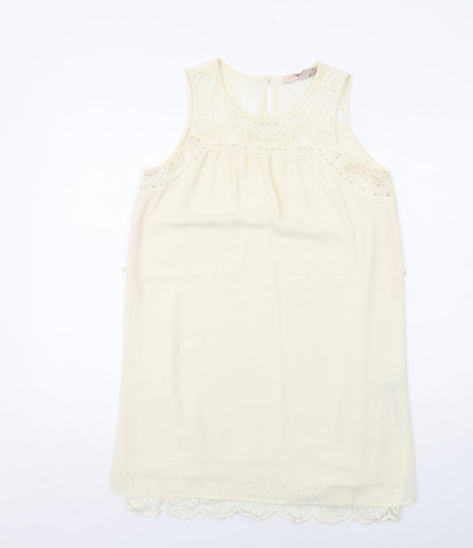 FOREVER 21 Womens Ivory Polyester Shift Size S Boat Neck Button - Crocheted Lace Detail