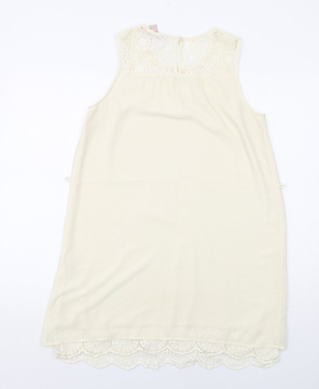 FOREVER 21 Womens Ivory Polyester Shift Size S Boat Neck Button - Crocheted Lace Detail