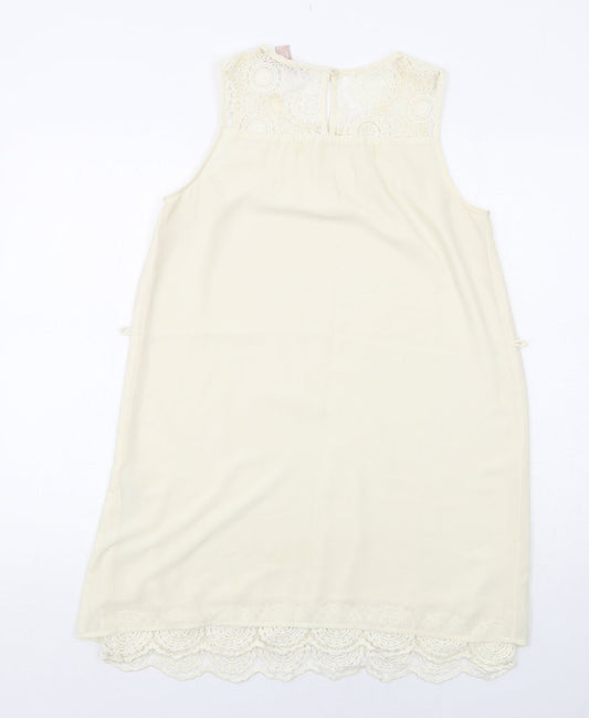 FOREVER 21 Womens Ivory Polyester Shift Size S Boat Neck Button - Crocheted Lace Detail