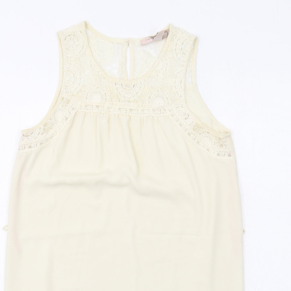 FOREVER 21 Womens Ivory Polyester Shift Size S Boat Neck Button - Crocheted Lace Detail