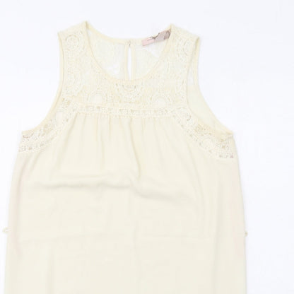 FOREVER 21 Womens Ivory Polyester Shift Size S Boat Neck Button - Crocheted Lace Detail