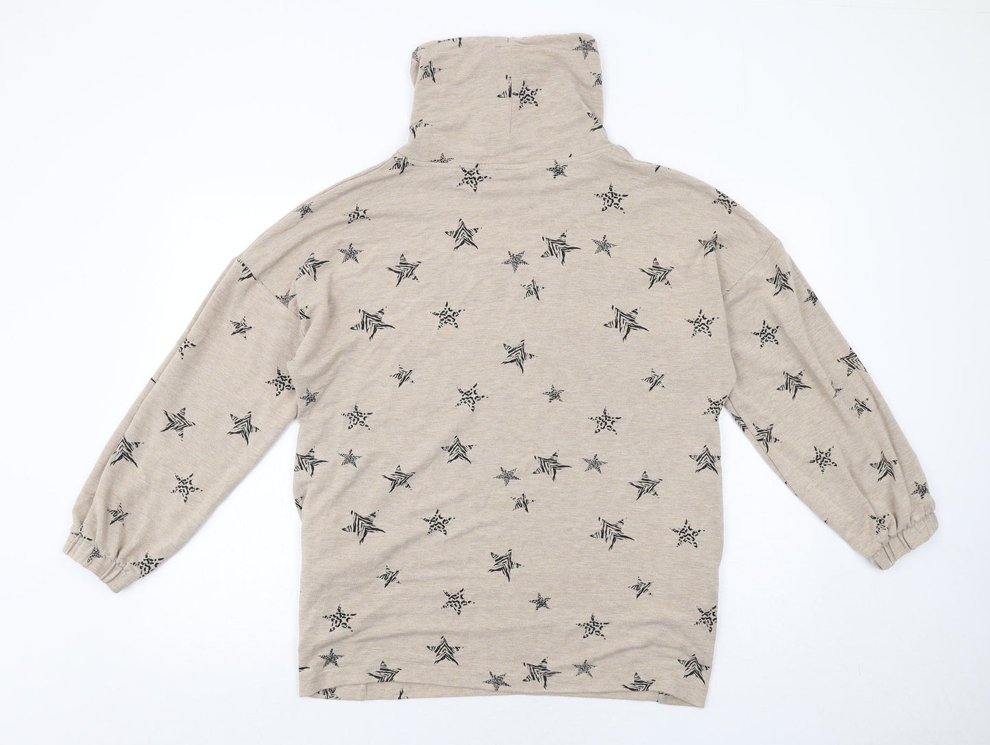 Marks and Spencer Womens Beige Geometric Viscose Pullover Sweatshirt Size 12 Pullover - Star Pattern