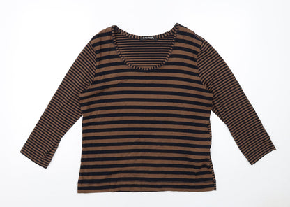 Betty Barclay Womens Brown Striped Viscose Basic Blouse Size 16 Round Neck