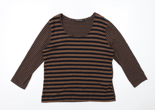 Betty Barclay Womens Brown Striped Viscose Basic Blouse Size 16 Round Neck