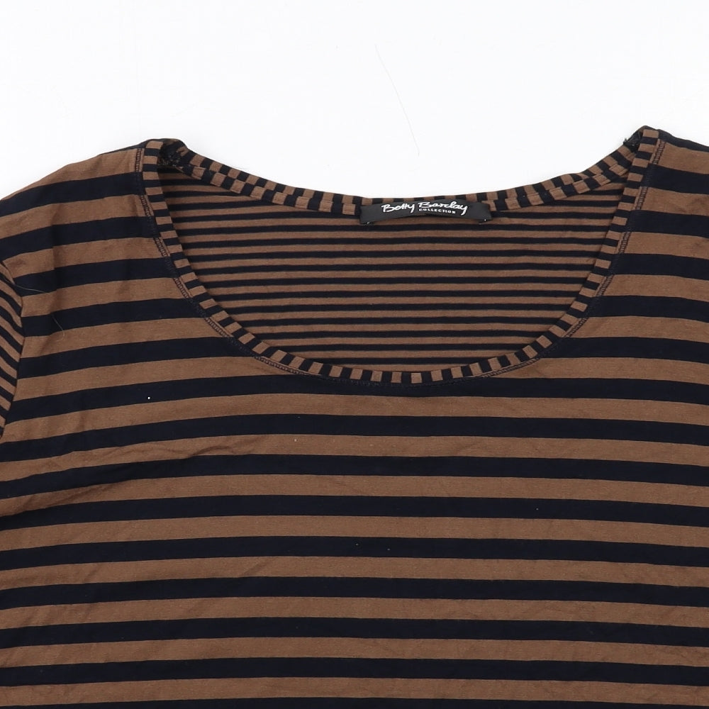 Betty Barclay Womens Brown Striped Viscose Basic Blouse Size 16 Round Neck