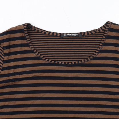 Betty Barclay Womens Brown Striped Viscose Basic Blouse Size 16 Round Neck