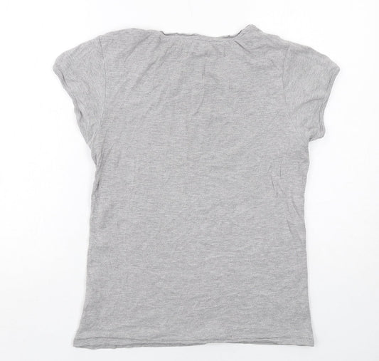 ELLE Womens Grey Cotton Basic T-Shirt Size L Round Neck - Elle sport