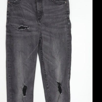 River Island Boys Grey Cotton Skinny Jeans Size 12 Years Regular Zip - Distressed