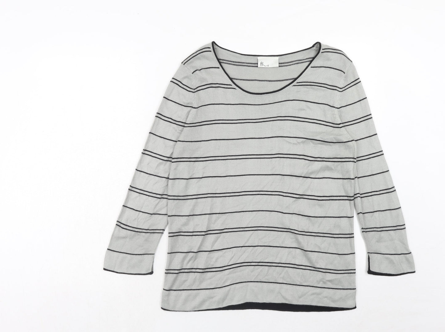 BHS Womens Grey Round Neck Striped Acrylic Pullover Jumper Size 12