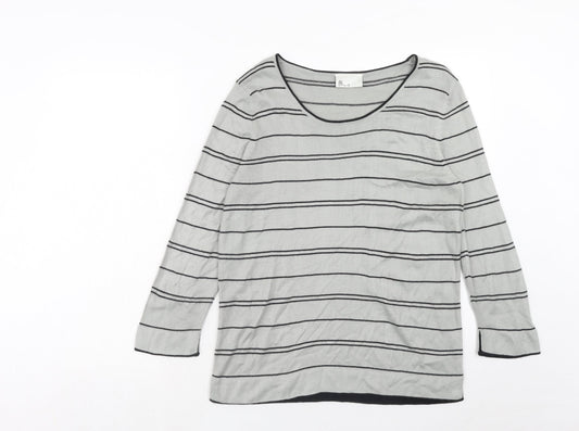 BHS Womens Grey Round Neck Striped Acrylic Pullover Jumper Size 12