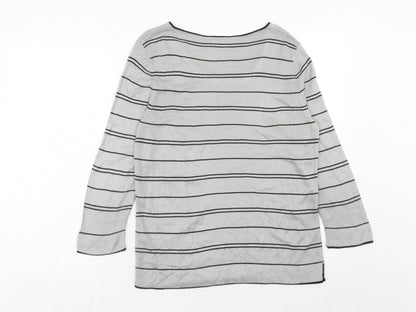 BHS Womens Grey Round Neck Striped Acrylic Pullover Jumper Size 12