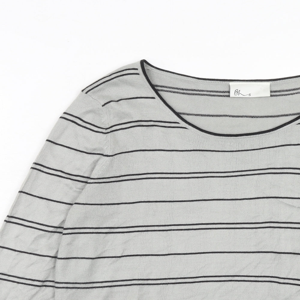 BHS Womens Grey Round Neck Striped Acrylic Pullover Jumper Size 12