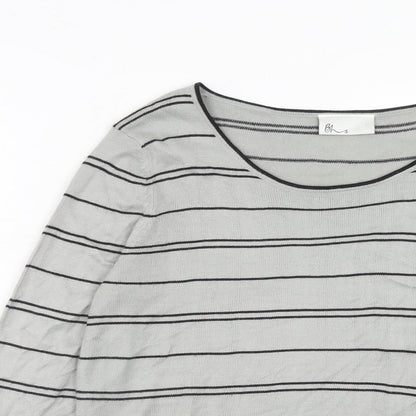 BHS Womens Grey Round Neck Striped Acrylic Pullover Jumper Size 12