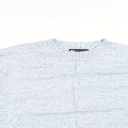 Marks and Spencer Womens Blue Round Neck Cotton Pullover Jumper Size L