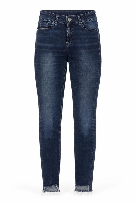 Front view of ASOS women’s blue cotton skinny jeans, size UK 26, in, 30-inch leg regular zip
