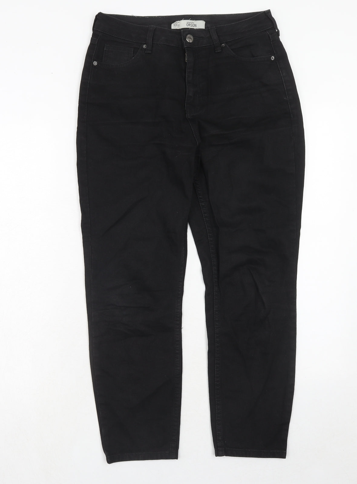 Topshop Womens Black Cotton Straight Jeans Size 28 in L30 in Regular Zip