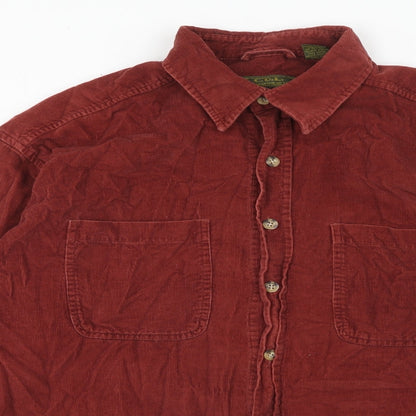C.O.L Mens Red Cotton Button-Up Size L Collared Button