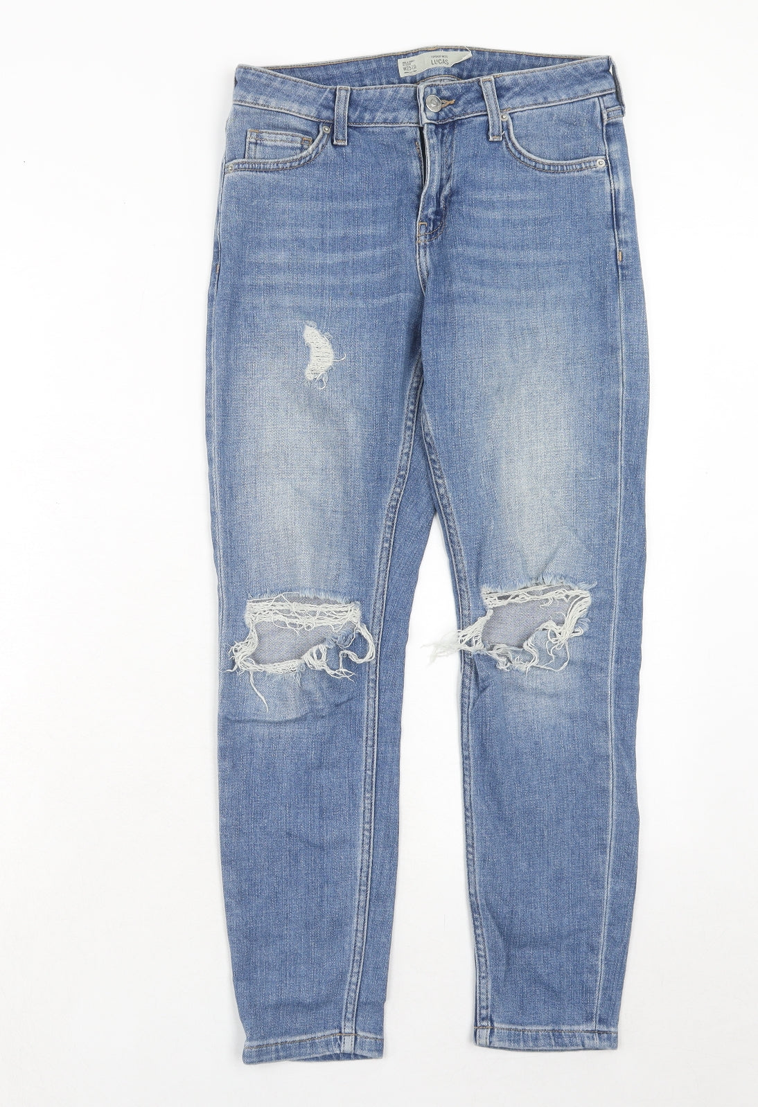 Topshop Womens Blue Cotton Straight Jeans Size 25 in L30 in Regular Zip